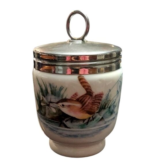 Vintage Royal Worcester Egg Coddler W/ Lid Porcelain Wrens Finches Birds England - Picture 3 of 10